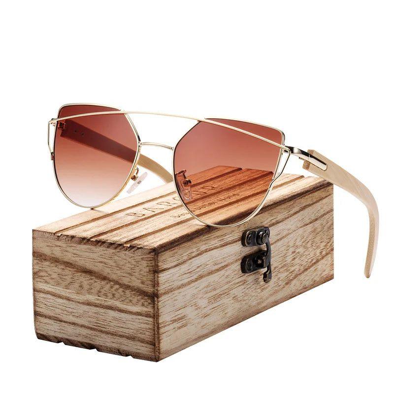 Chic Bamboo Cat Eye Sunglasses for Women with Polarized Metal Frame and UV400 Protection - Lucid Fantasy 