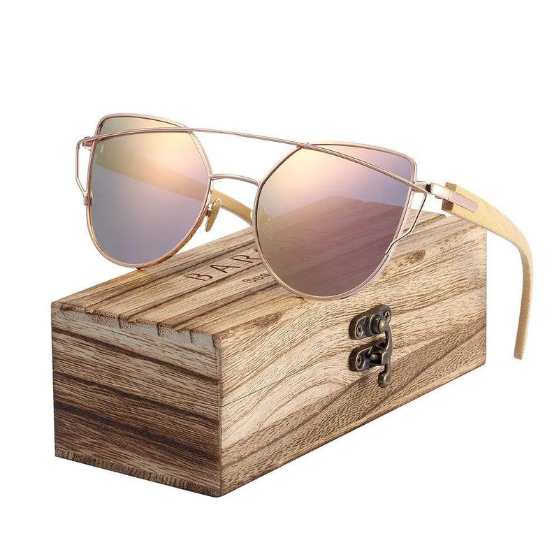 Chic Bamboo Cat Eye Sunglasses for Women with Polarized Metal Frame and UV400 Protection - Lucid Fantasy 