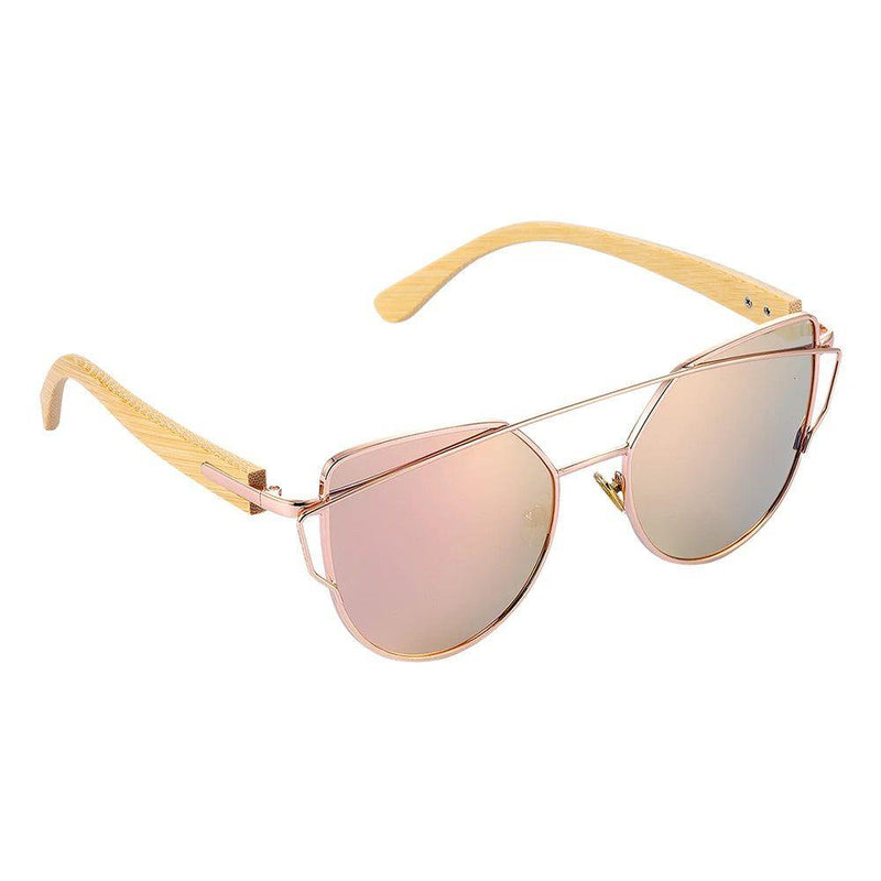 Chic Bamboo Cat Eye Sunglasses for Women with Polarized Metal Frame and UV400 Protection - Lucid Fantasy 