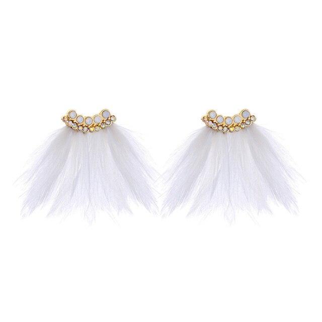 Chic Bohemian Feather and Crystal Stud Earrings in Black and White - Lucid Fantasy 