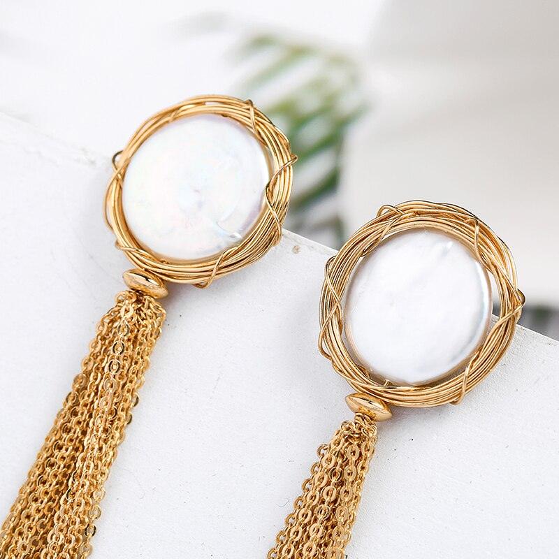 Chic Golden Shell Stud Long Tassel Drop Earrings with Thin Chain - Lucid Fantasy 