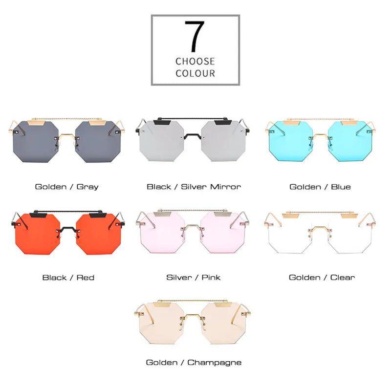 Chic Oversized Rimless Square Sunglasses with UV400 Protection - Lucid Fantasy 