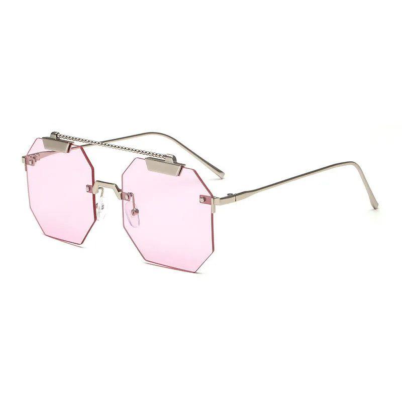 Chic Oversized Rimless Square Sunglasses with UV400 Protection - Lucid Fantasy 