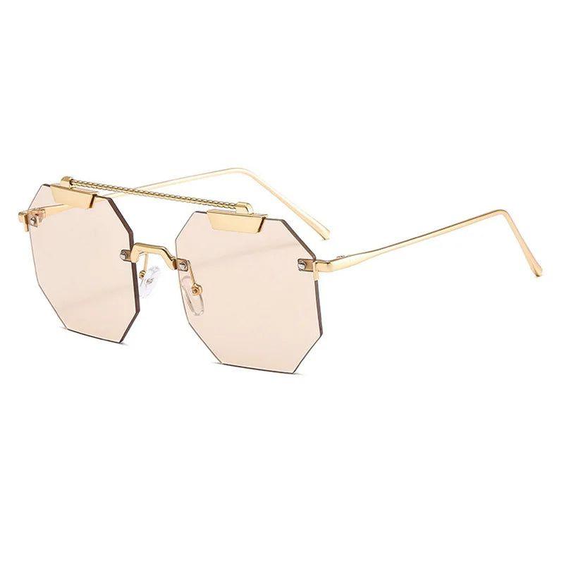 Chic Oversized Rimless Square Sunglasses with UV400 Protection - Lucid Fantasy 