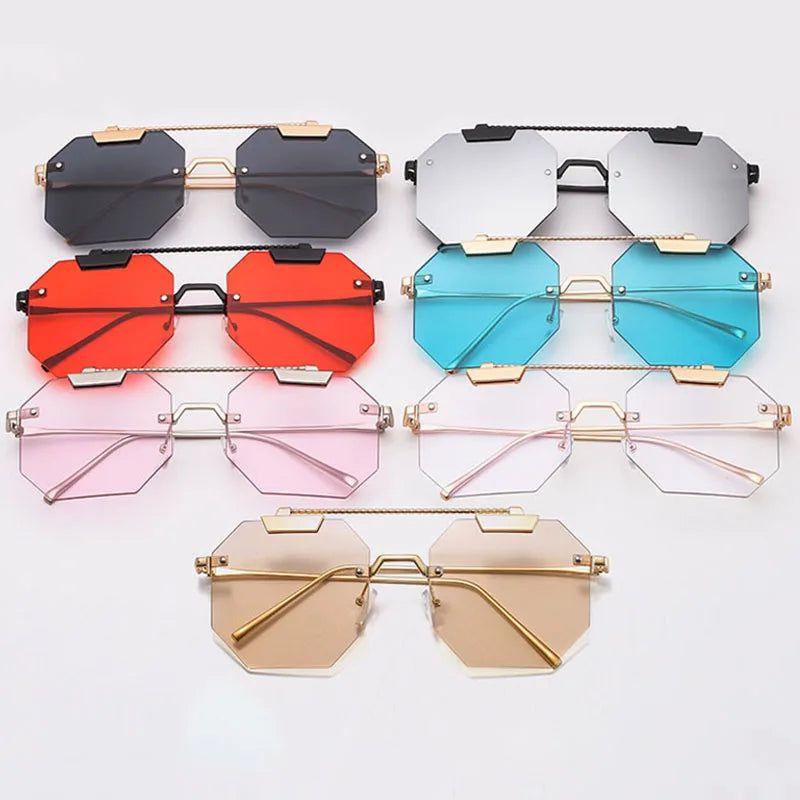 Chic Oversized Rimless Square Sunglasses with UV400 Protection - Lucid Fantasy 