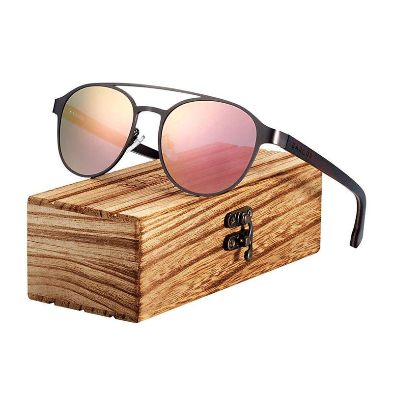 Chic Polarized Round Sunglasses for Women with Ebony Wood Accents and UV400 Protection - Lucid Fantasy 