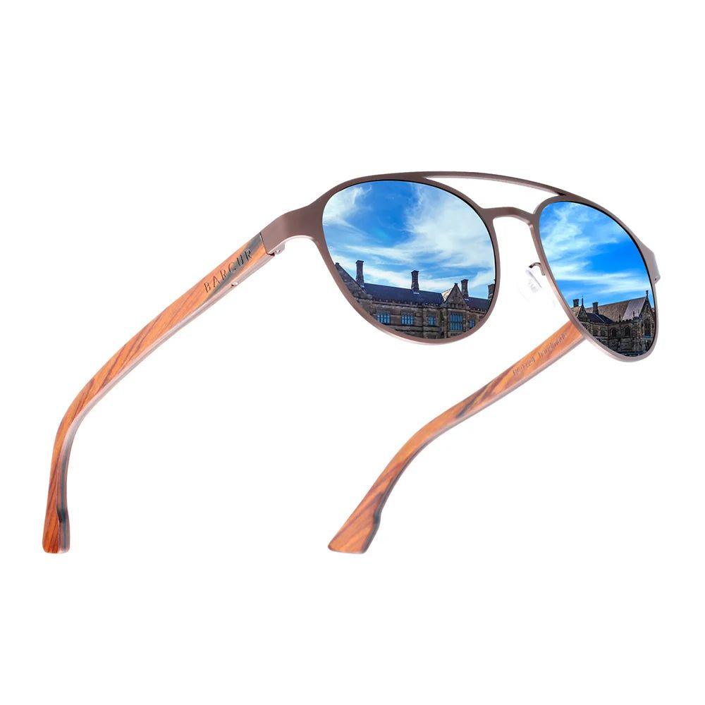 Chic Polarized Round Sunglasses for Women with Ebony Wood Accents and UV400 Protection - Lucid Fantasy 