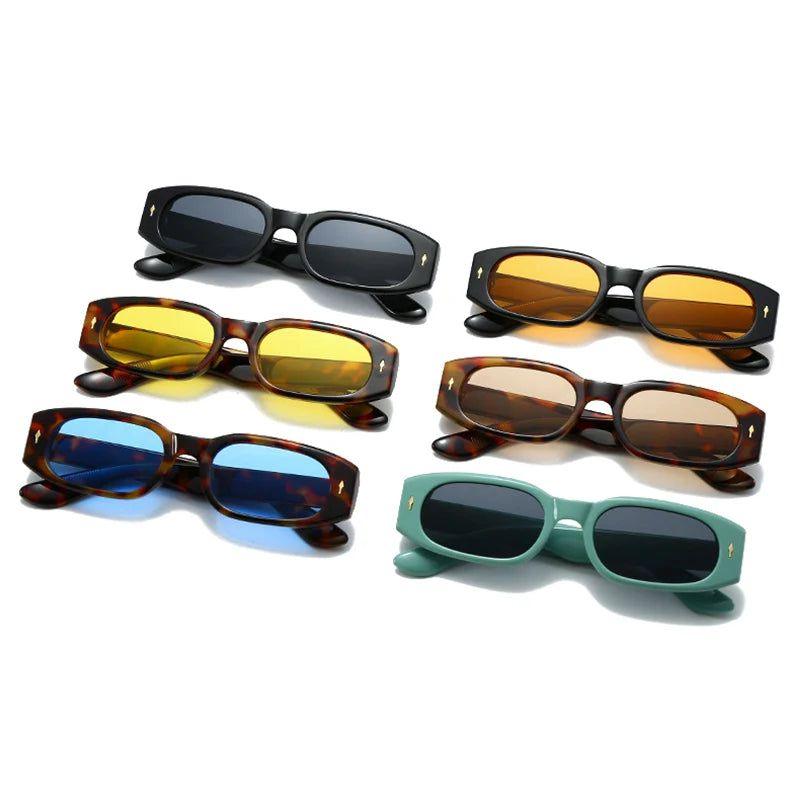 Chic Retro Candy Color Rectangle Sunglasses with UV400 Protection and Stylish Rivet Accents - Lucid Fantasy 