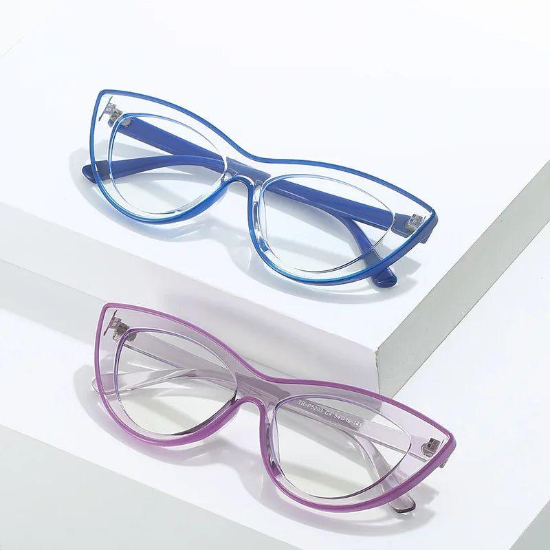 Chic Retro Cat Eye Glasses with Anti-Blue Light Lenses - Stylish Contrast Color Frame - Lucid Fantasy 