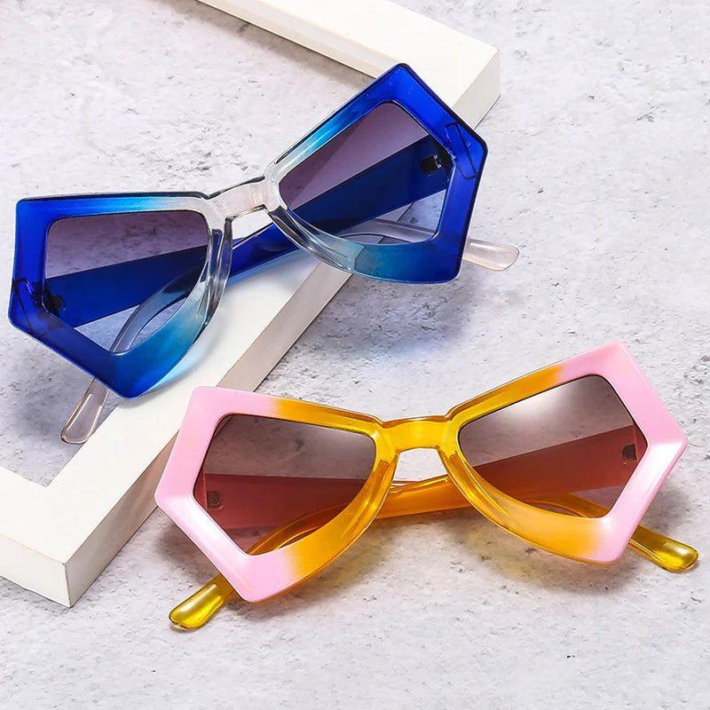 Chic Retro Cat Eye Sunglasses with Double Color Frame and Colorful Gradient UV400 Protection - Lucid Fantasy 