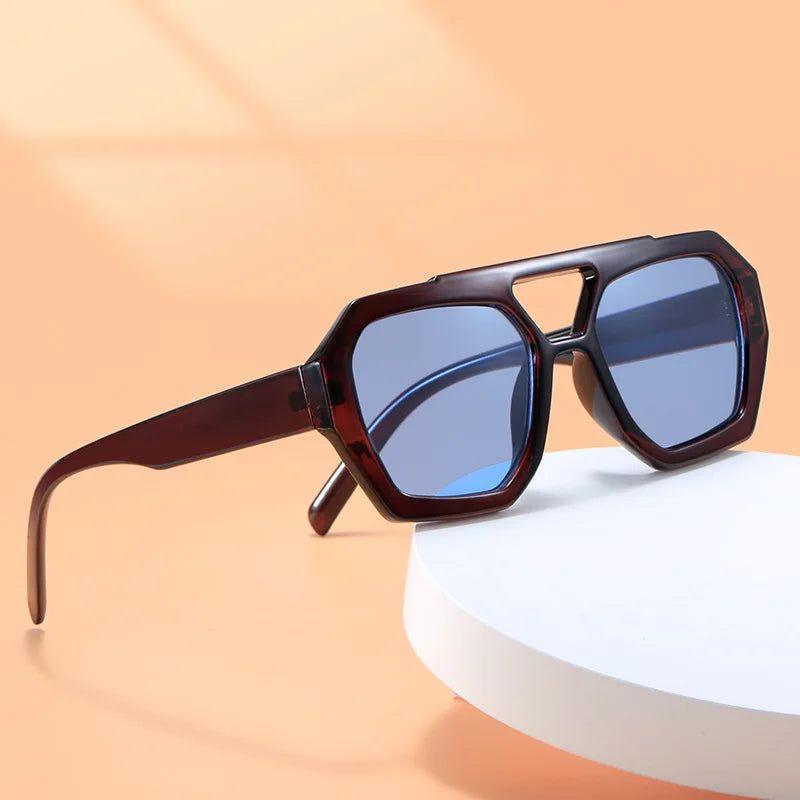 Chic Retro Double Bridge Square Sunglasses with UV400 Protection and Stylish Polygon Lenses - Lucid Fantasy 