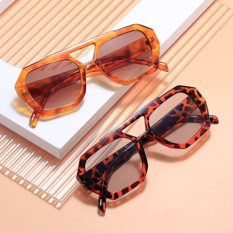 Chic Retro Double Bridge Square Sunglasses with UV400 Protection and Stylish Polygon Lenses - Lucid Fantasy 