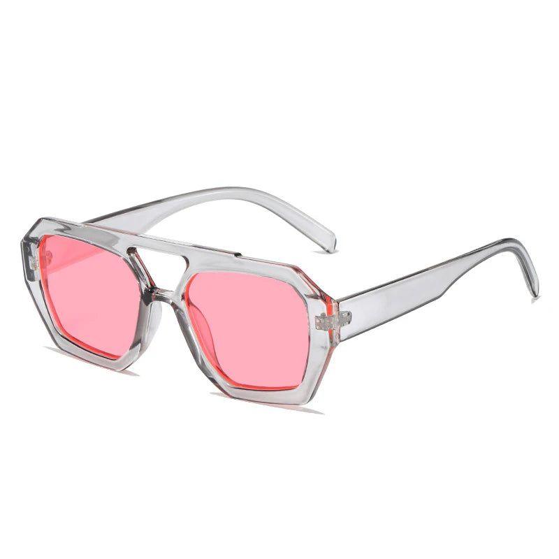 Chic Retro Double Bridge Square Sunglasses with UV400 Protection and Stylish Polygon Lenses - Lucid Fantasy 