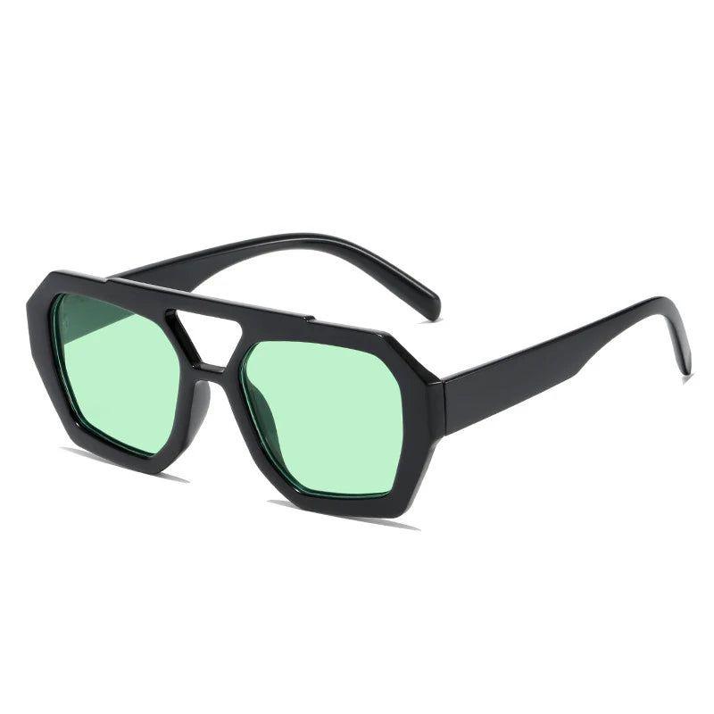 Chic Retro Double Bridge Square Sunglasses with UV400 Protection and Stylish Polygon Lenses - Lucid Fantasy 