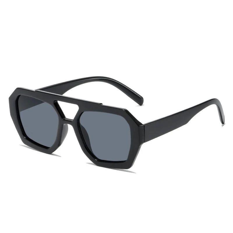 Chic Retro Double Bridge Square Sunglasses with UV400 Protection and Stylish Polygon Lenses - Lucid Fantasy 