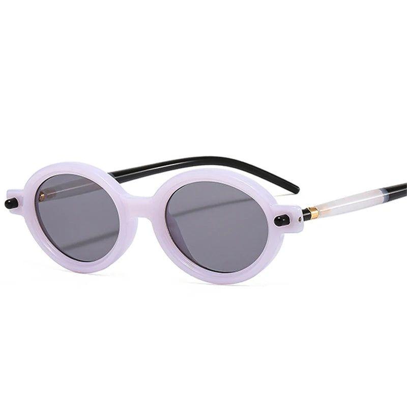 Chic Retro Oval Sunglasses with Rivet Accents - UV400 Protection Shades - Lucid Fantasy 