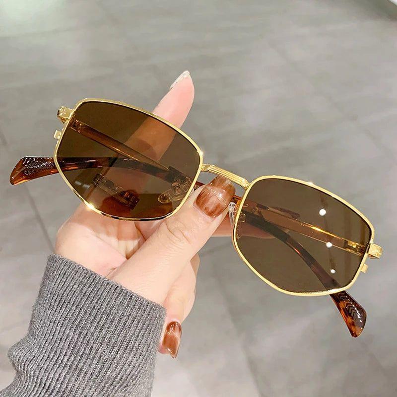 Chic Retro Polygon Square Metal Sunglasses with Gradient UV400 Lenses - Lucid Fantasy 