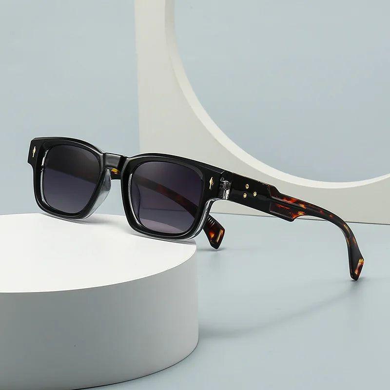 Chic Retro Rivet Rectangle Sunglasses with UV400 Protection - Lucid Fantasy 