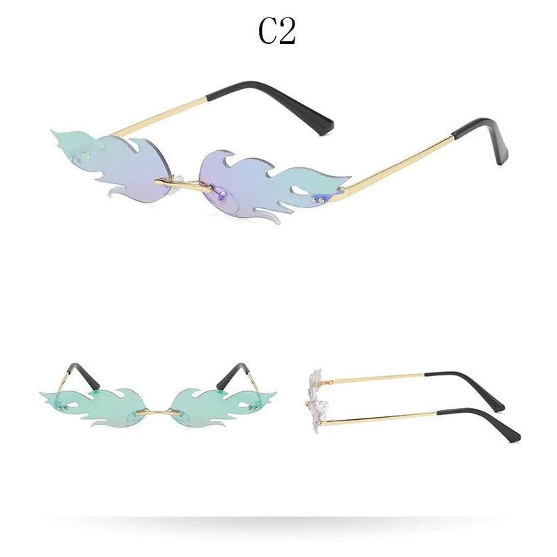 Chic Rimless Flame Lens Sunglasses – Designer Mirror Eyewear for Ultimate Style - Lucid Fantasy 