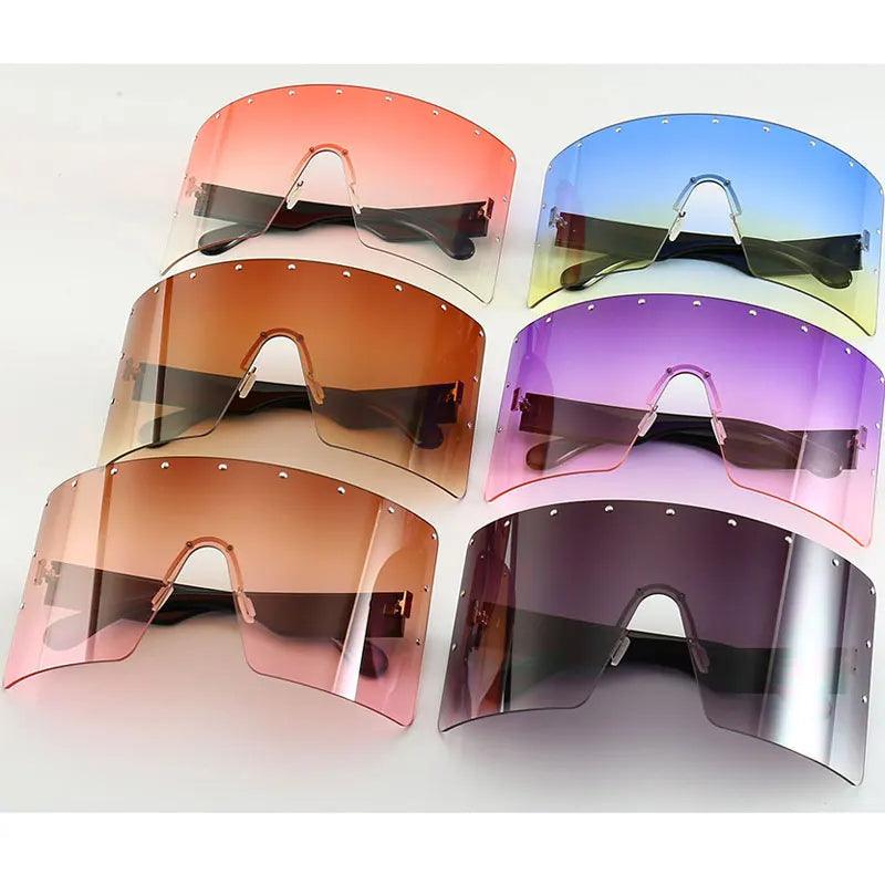 Chic Rivet-Detail Oversized Sunglasses with UV400 Protection and Windproof Design - Lucid Fantasy 