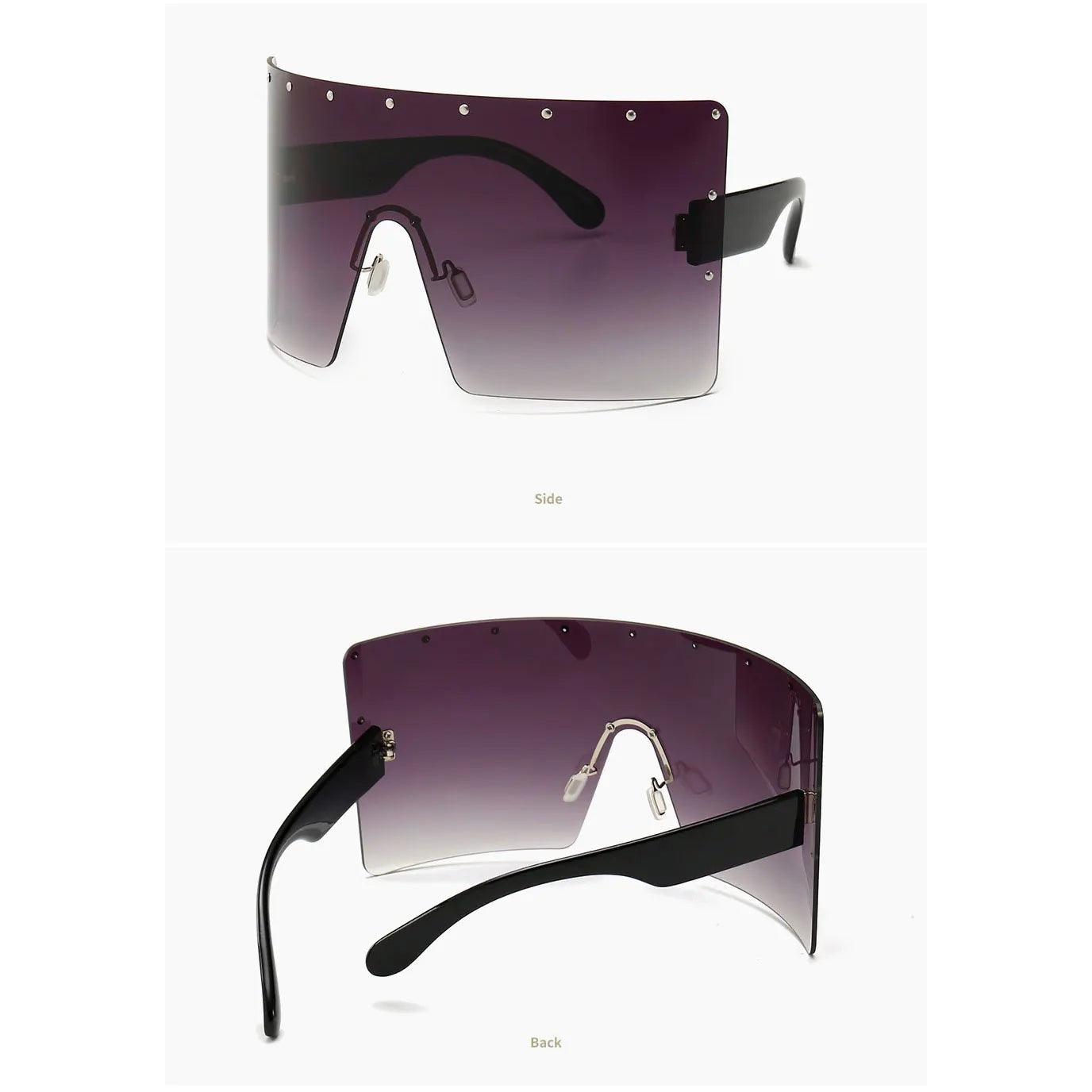 Chic Rivet-Detail Oversized Sunglasses with UV400 Protection and Windproof Design - Lucid Fantasy 