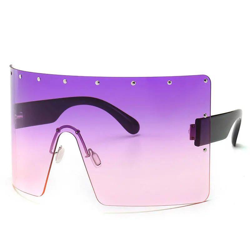 Chic Rivet-Detail Oversized Sunglasses with UV400 Protection and Windproof Design - Lucid Fantasy 