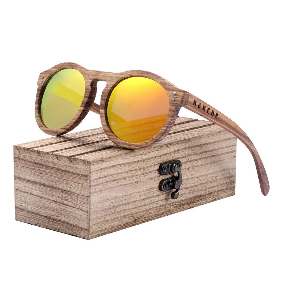 Chic Round Mirror Design Wooden Polarized Sunglasses for Men with UV400 Protection - Lucid Fantasy 