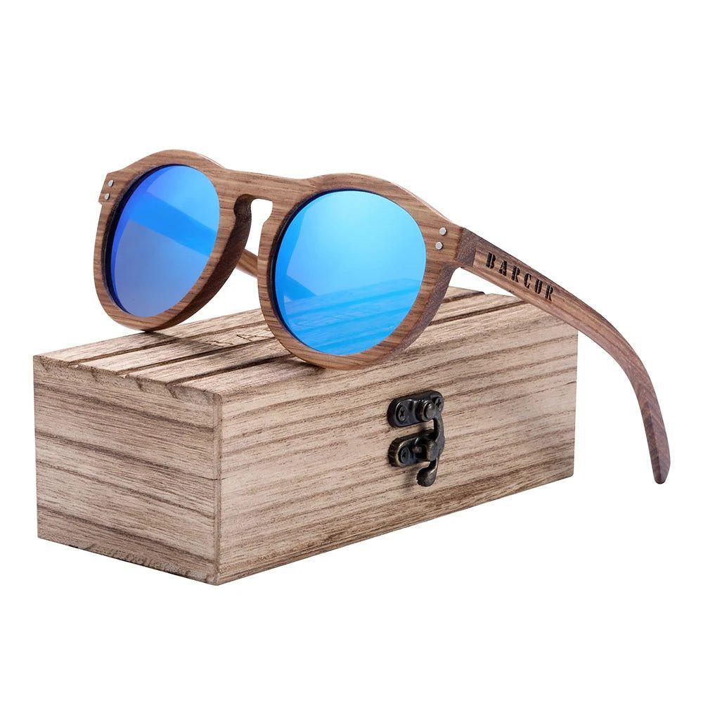 Chic Round Mirror Design Wooden Polarized Sunglasses for Men with UV400 Protection - Lucid Fantasy 