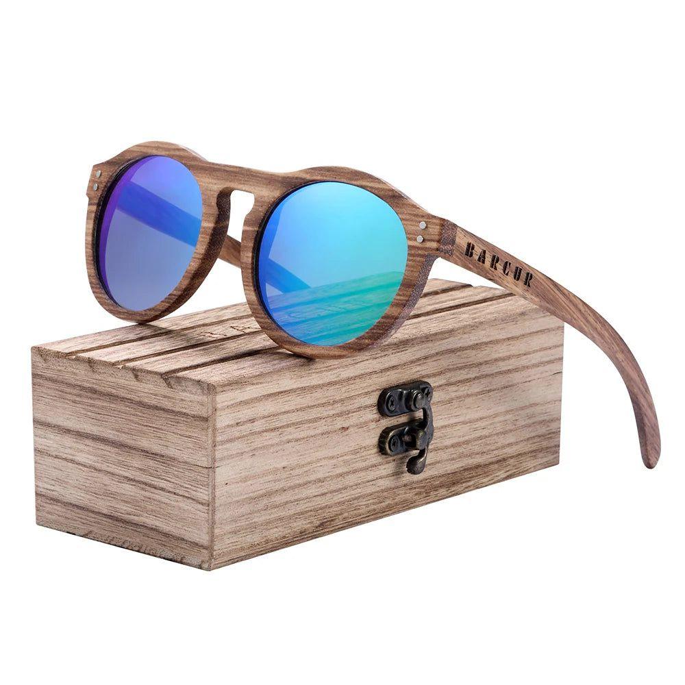 Chic Round Mirror Design Wooden Polarized Sunglasses for Men with UV400 Protection - Lucid Fantasy 