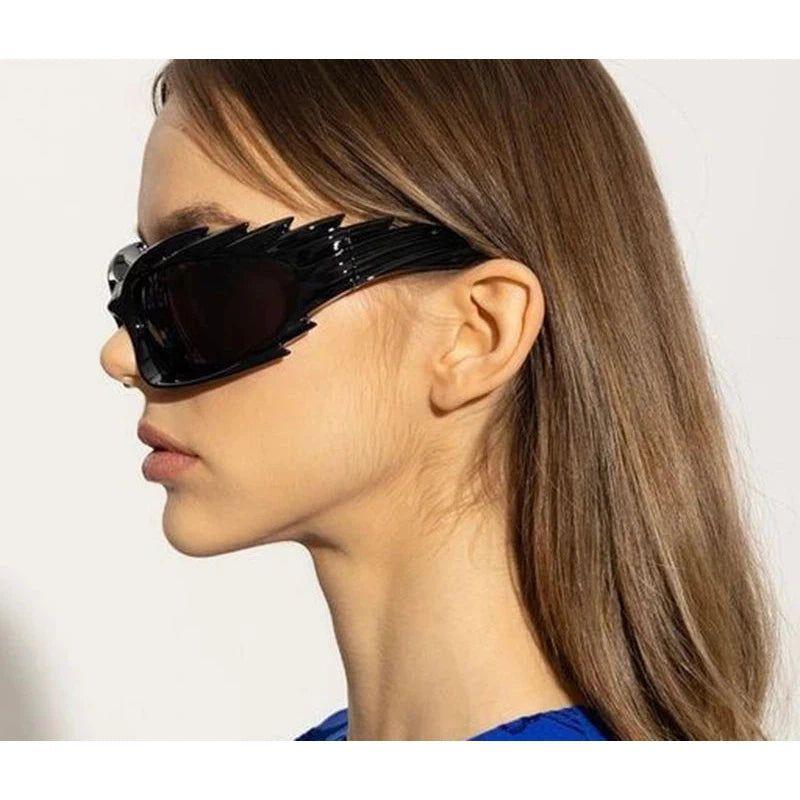 Chic Spike Y2K Oversized Cat Eye Sunglasses - Steampunk UV400 Wraparound Shades - Lucid Fantasy 