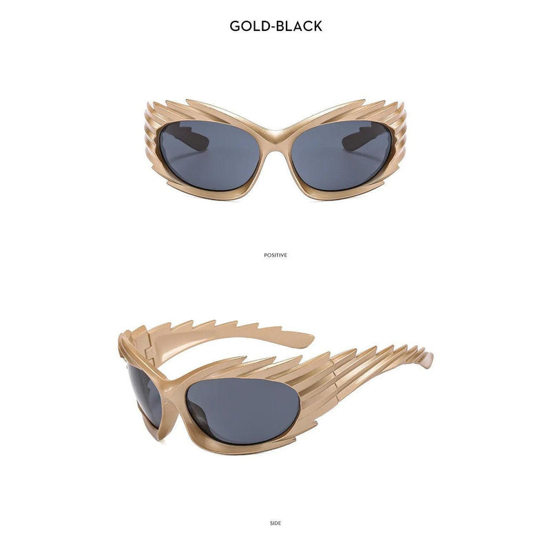 Chic Spike Y2K Oversized Cat Eye Sunglasses - Steampunk UV400 Wraparound Shades - Lucid Fantasy 