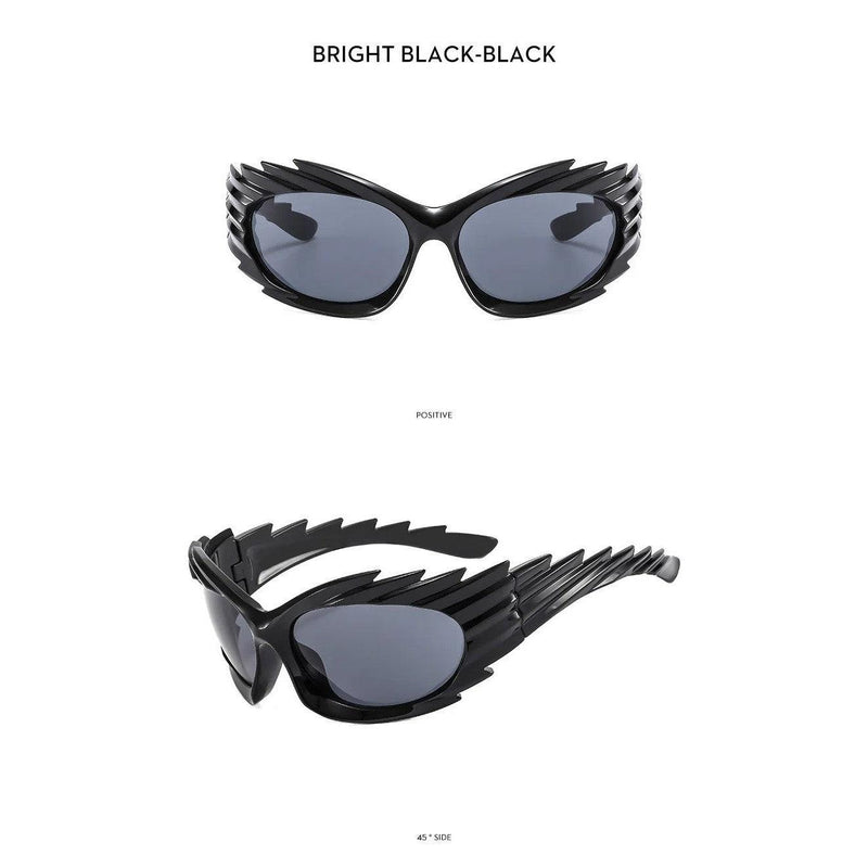 Chic Spike Y2K Oversized Cat Eye Sunglasses - Steampunk UV400 Wraparound Shades - Lucid Fantasy 