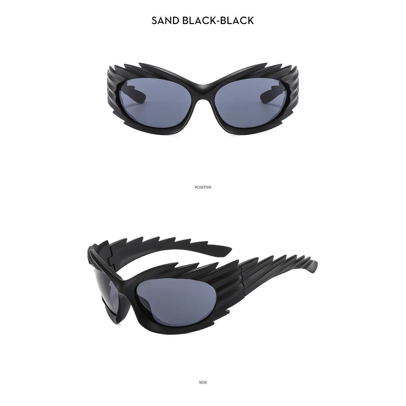 Chic Spike Y2K Oversized Cat Eye Sunglasses - Steampunk UV400 Wraparound Shades - Lucid Fantasy 