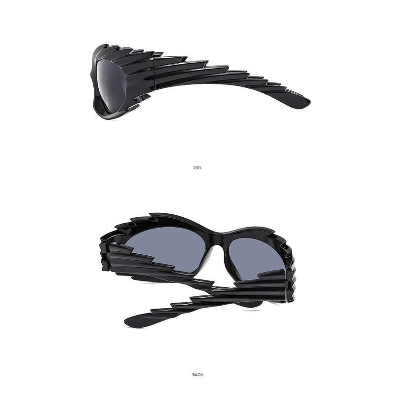 Chic Spike Y2K Oversized Cat Eye Sunglasses - Steampunk UV400 Wraparound Shades - Lucid Fantasy 