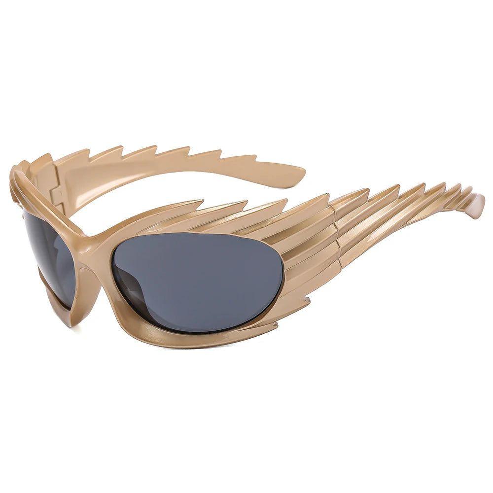 Chic Spike Y2K Oversized Cat Eye Sunglasses - Steampunk UV400 Wraparound Shades - Lucid Fantasy 