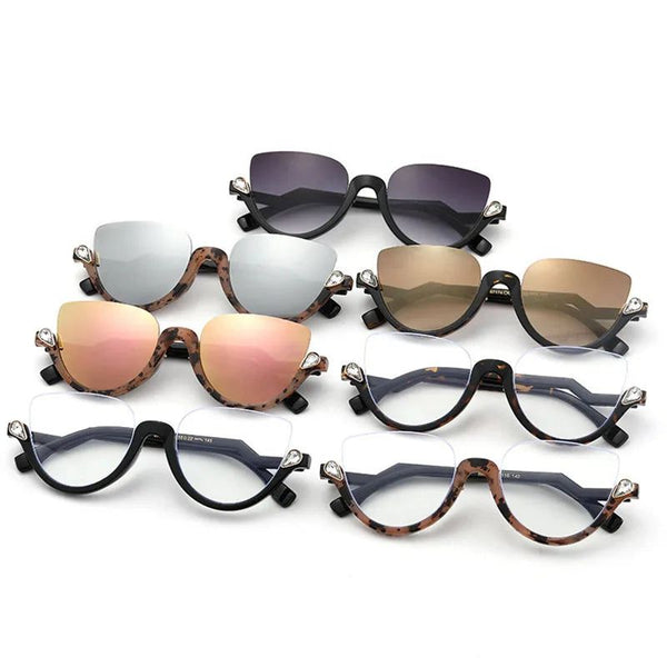 Classic Crystal Half Frame Sunglasses Anti-Blue Light Cat Eye Optical Frames Computer Glasses-Lucid Fantasy