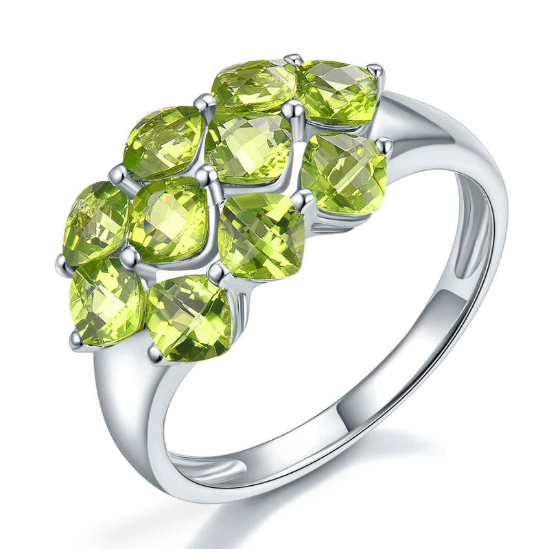 Classic Cushion Cut Natural Peridot Ring in Sterling Silver - 3.6 Carats Fine Jewelry - Lucid Fantasy 