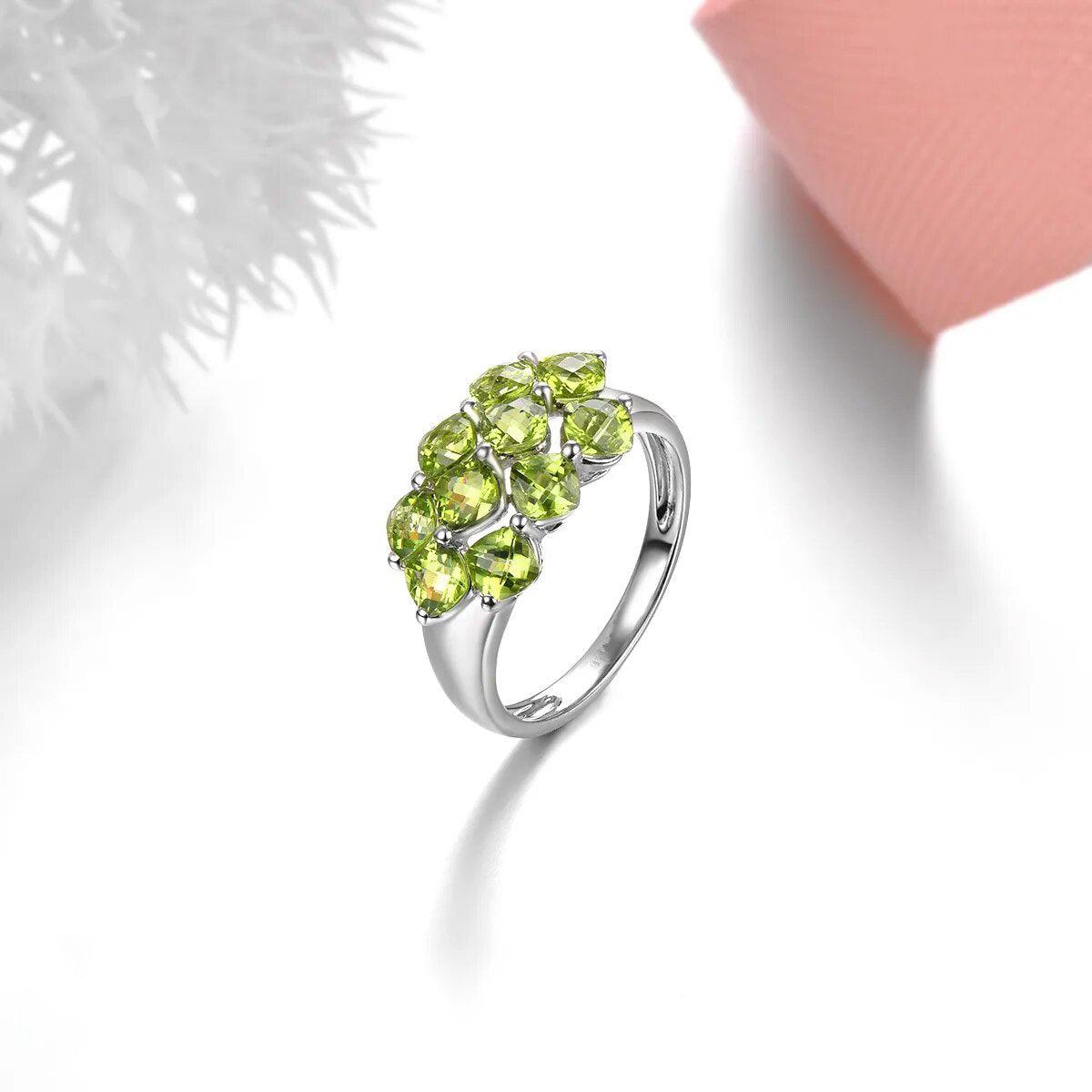 Classic Cushion Cut Natural Peridot Ring in Sterling Silver - 3.6 Carats Fine Jewelry - Lucid Fantasy 