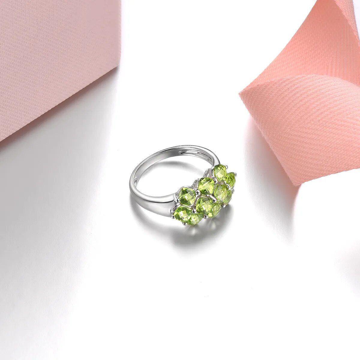 Classic Cushion Cut Natural Peridot Ring in Sterling Silver - 3.6 Carats Fine Jewelry - Lucid Fantasy 