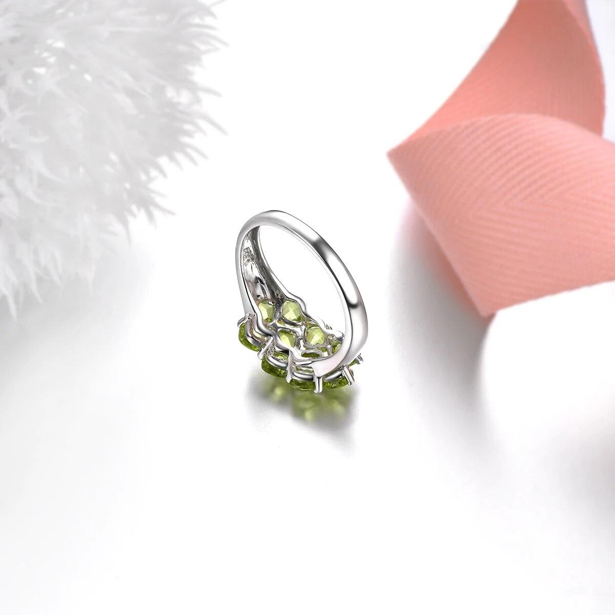 Classic Cushion Cut Natural Peridot Ring in Sterling Silver - 3.6 Carats Fine Jewelry - Lucid Fantasy 