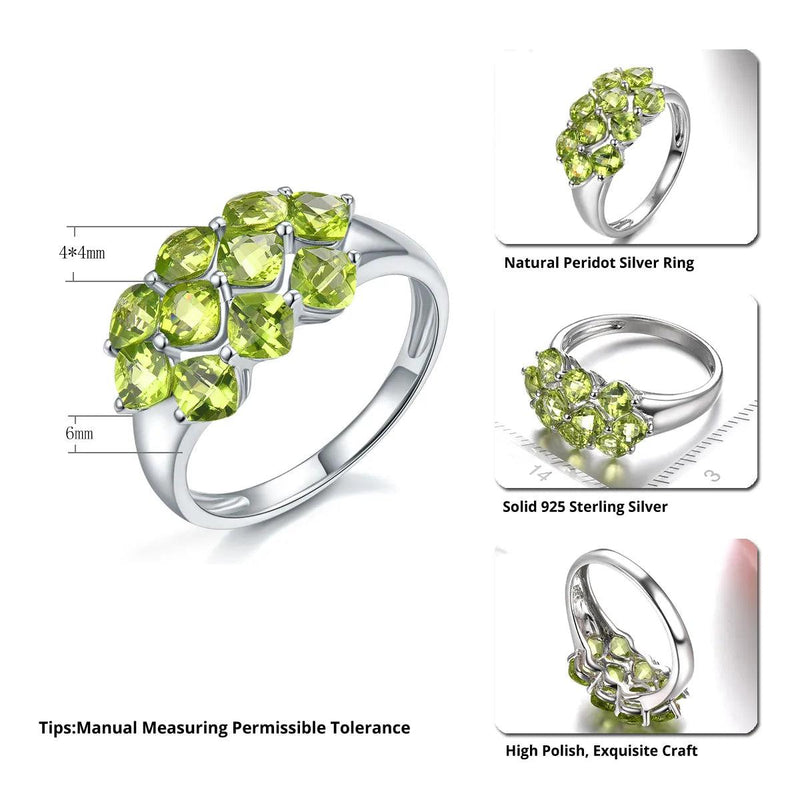 Classic Cushion Cut Natural Peridot Ring in Sterling Silver - 3.6 Carats Fine Jewelry - Lucid Fantasy 