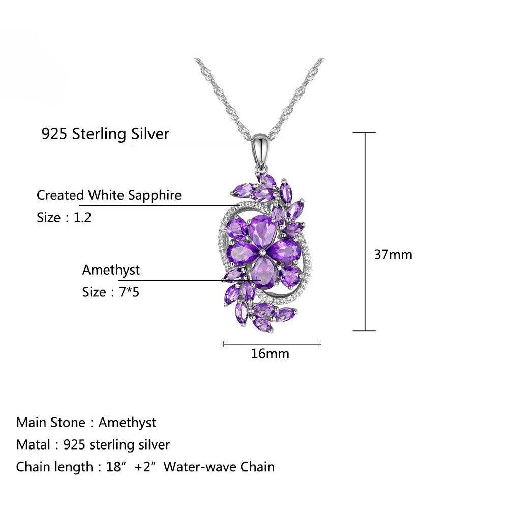 Classic Floral Design 925 Silver Necklace with Natural Amethyst and Red Garnet Gemstones - Lucid Fantasy 