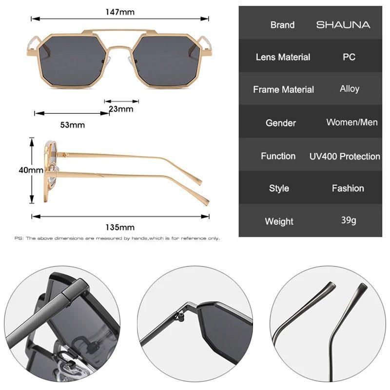 Classic Inspired Double Bridge Polygonal Metal Sunglasses with UV400 Protection - Lucid Fantasy 