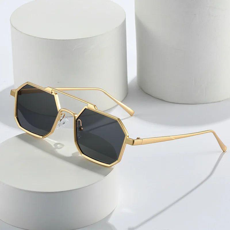 Classic Inspired Double Bridge Polygonal Metal Sunglasses with UV400 Protection - Lucid Fantasy 