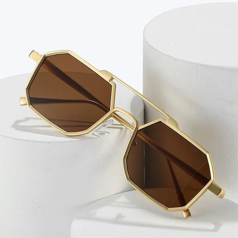 Classic Inspired Double Bridge Polygonal Metal Sunglasses with UV400 Protection - Lucid Fantasy 