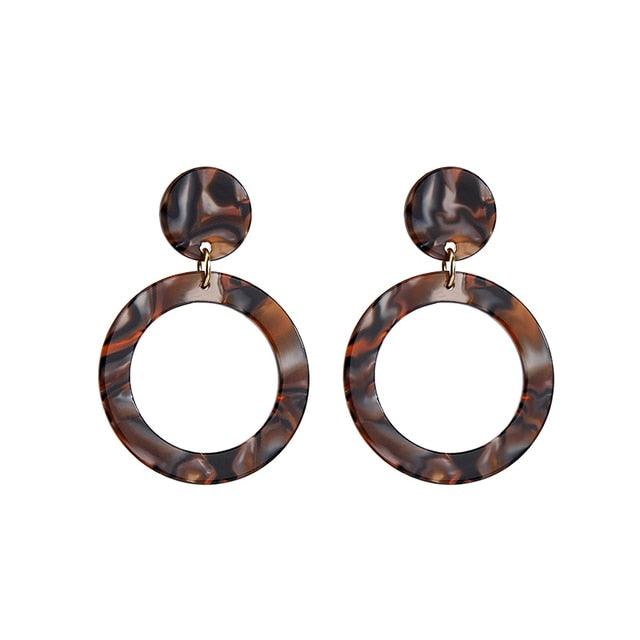 Classic Resin Hoop Dangle Earrings with Retro Charm - Lucid Fantasy 