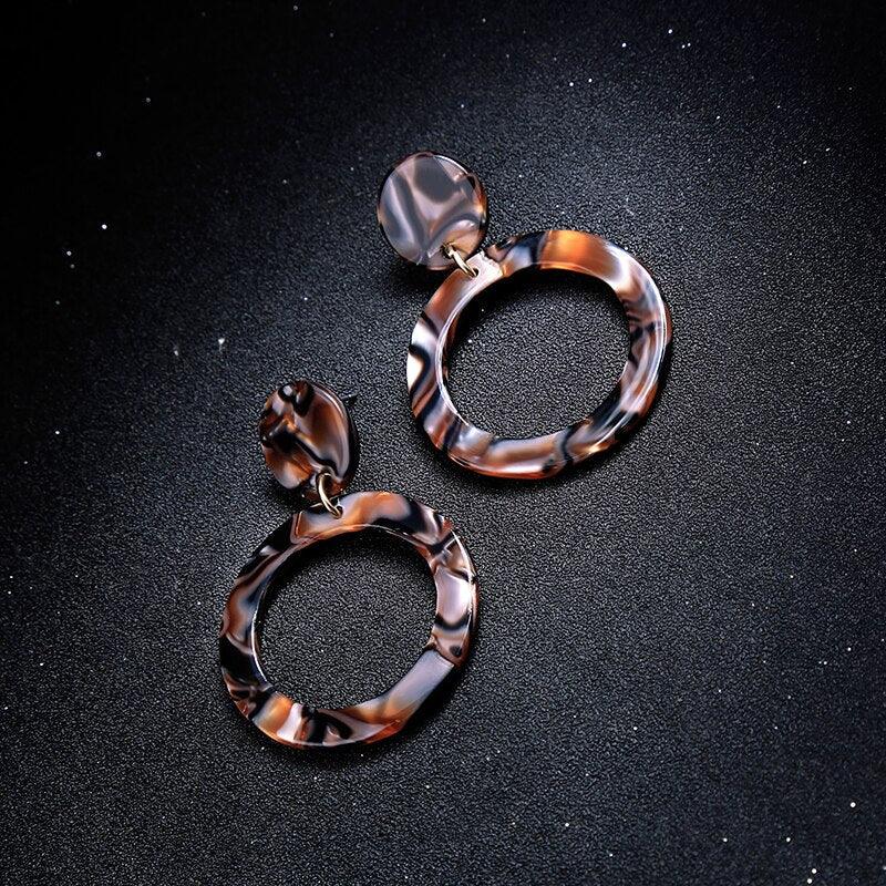 Classic Resin Hoop Dangle Earrings with Retro Charm - Lucid Fantasy 