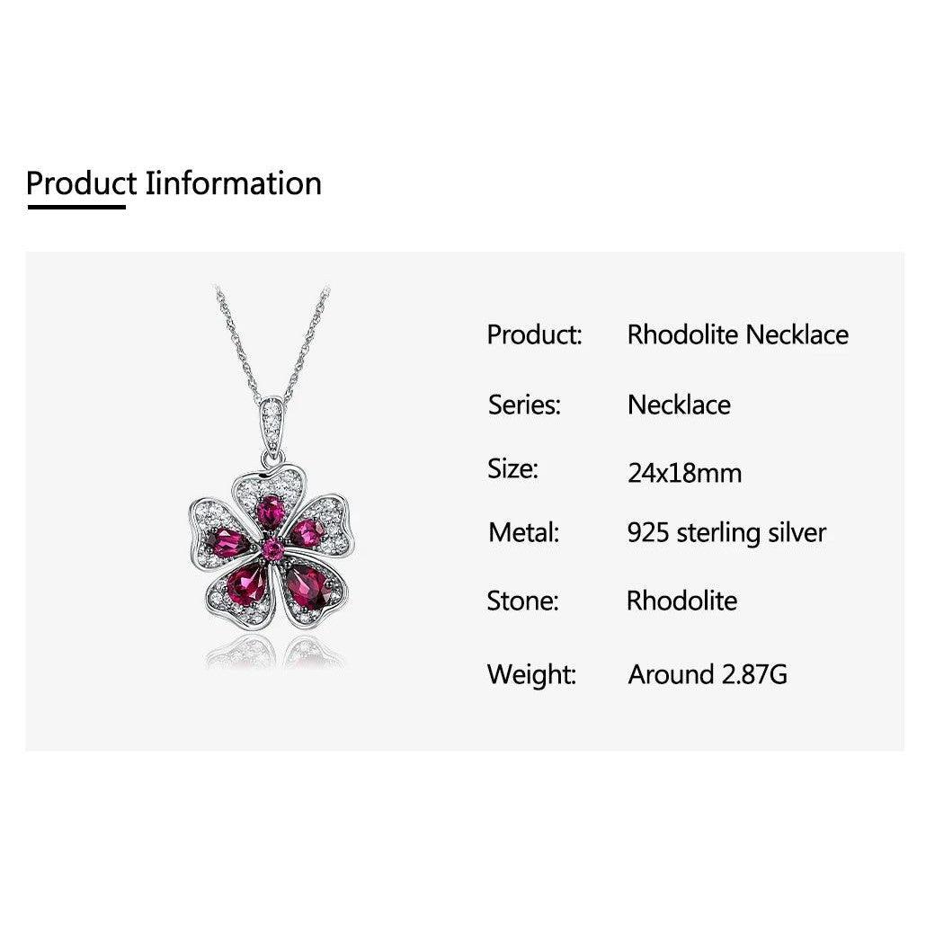 Classic Rhodolite Flower Pendant in 925 Sterling Silver - 1.7ct Fine Jewelry - Lucid Fantasy 