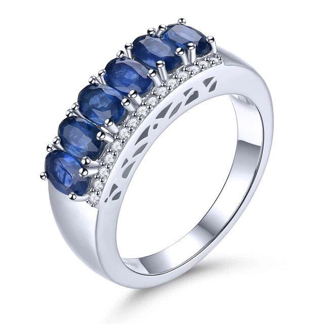 Classic Sterling Silver Ring with 1.8 Carats of Genuine Natural Blue Sapphire - Lucid Fantasy 