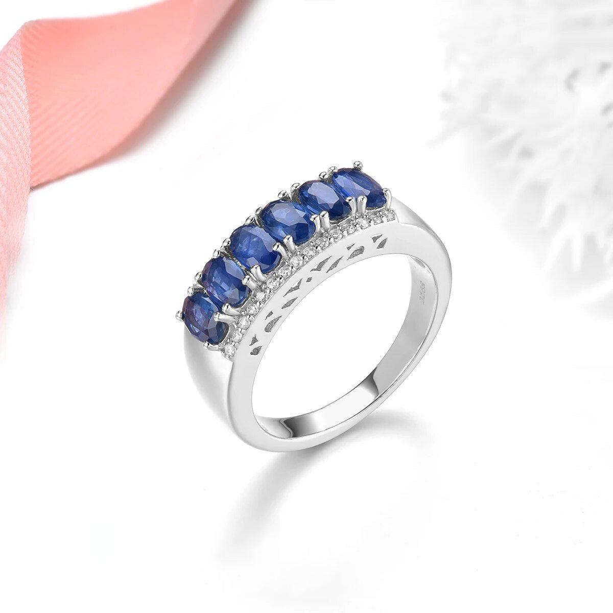 Classic Sterling Silver Ring with 1.8 Carats of Genuine Natural Blue Sapphire - Lucid Fantasy 